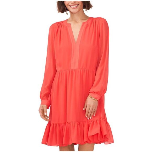 Vince Camuto Womens Long Sleeve V Neck11 Tunic Dress, darkred, S - Picture 1 of 10